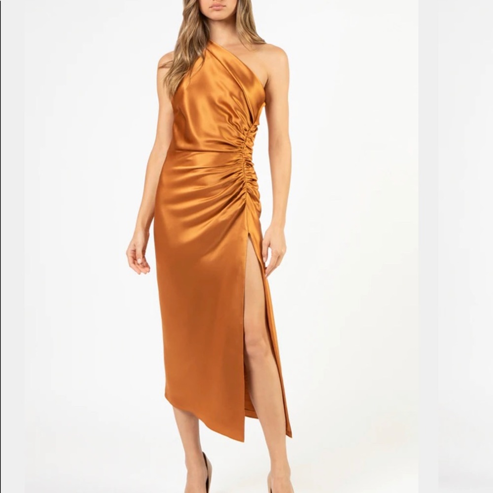 MICHELLE MASON ASYMMETRICAL GATHERED DRESS - COPPER NWOT